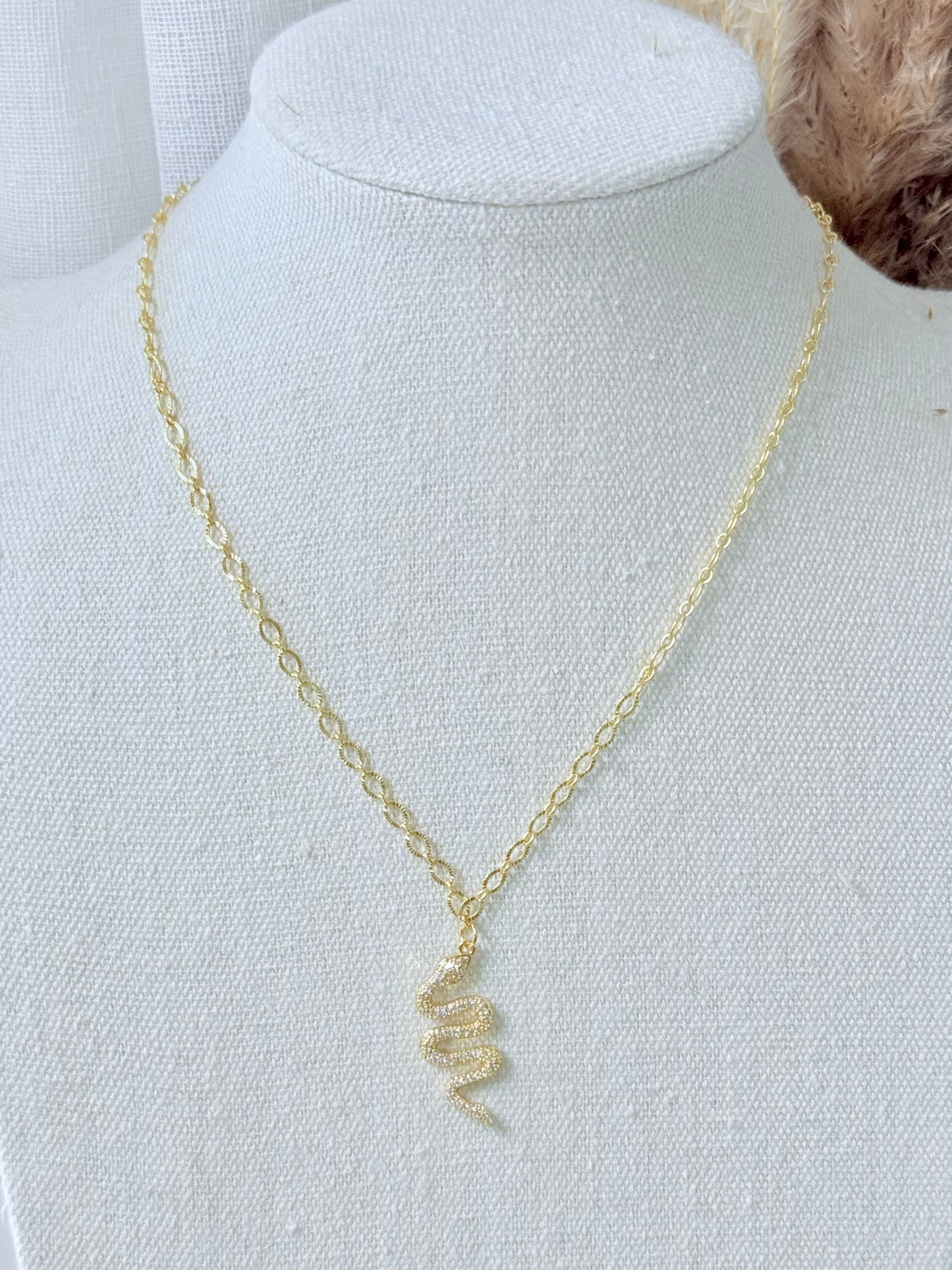 Gold + Crystal Snake Necklace