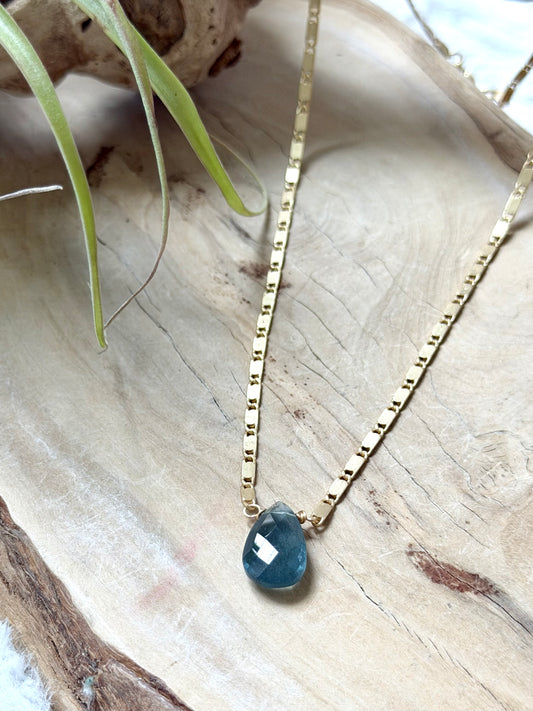 Moss Aquamarine + Matte Gold Mariner Chain Necklace