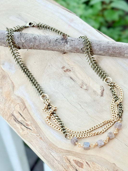 Moonstone + Mixed Metal Necklace