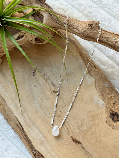 Rainbow Moonstone + Silver Necklace