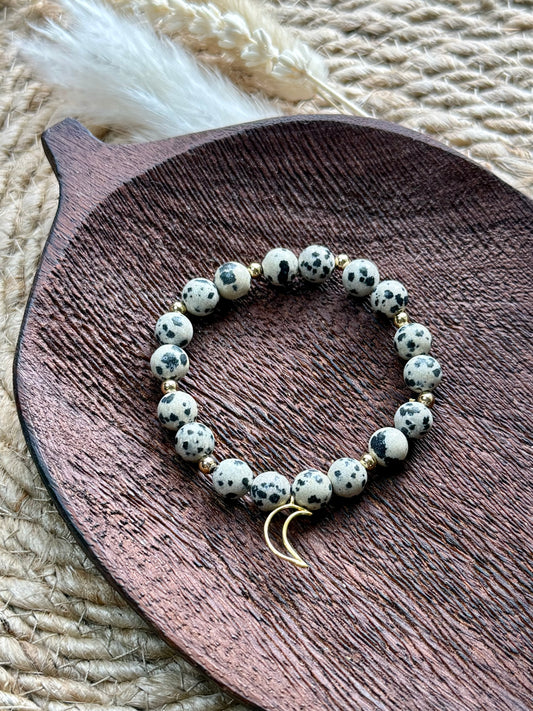 Dalmatian Jasper + Gold Chunky Charm Band