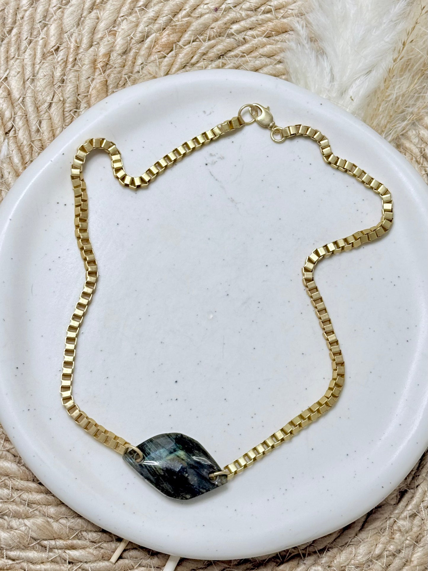 Labradorite + Matte Gold Box Link Necklace