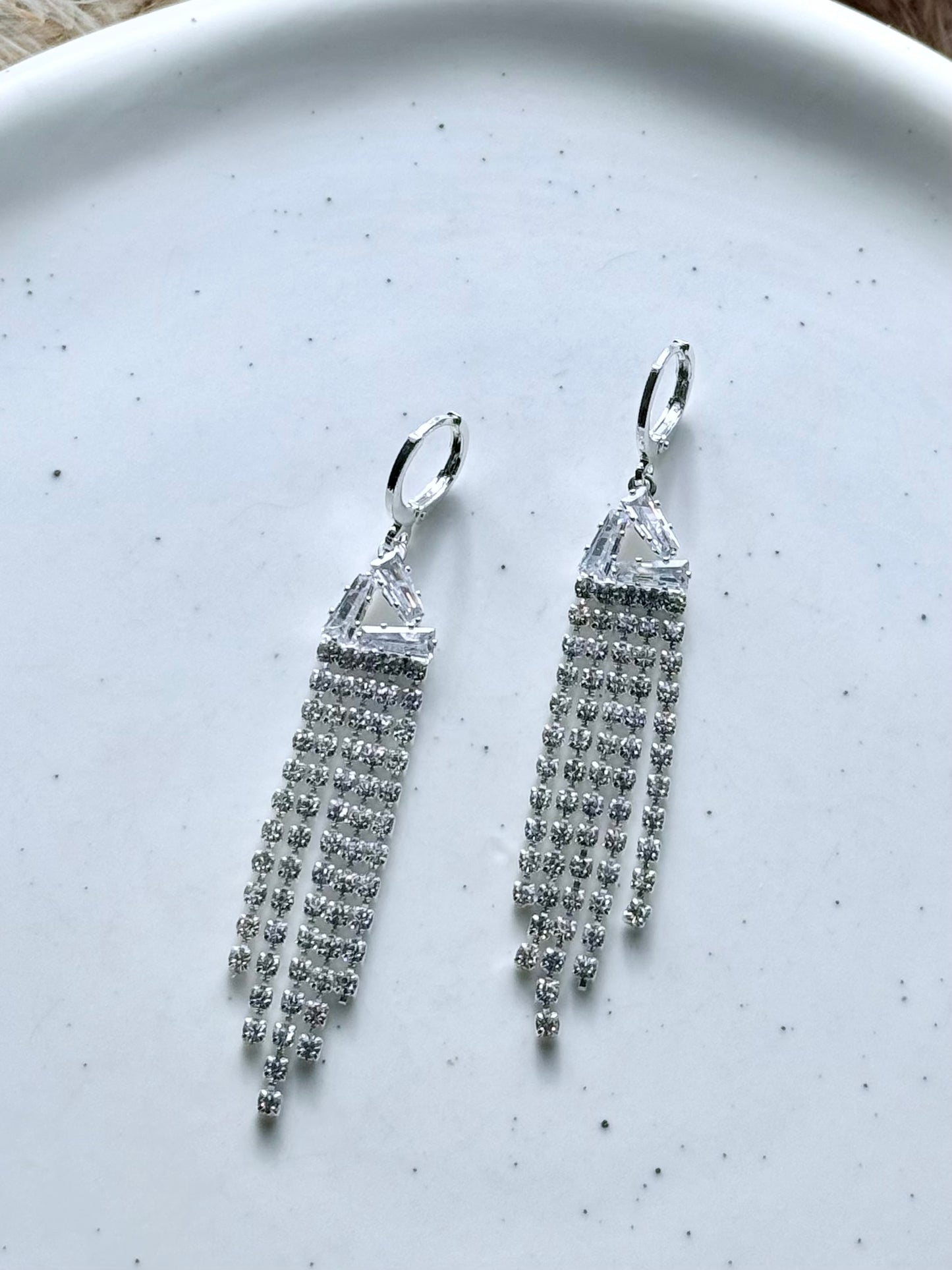 Silver Rhinestone Drop Earrings