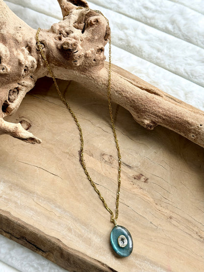 Labradorite + White Topaz Gold Oval Necklace