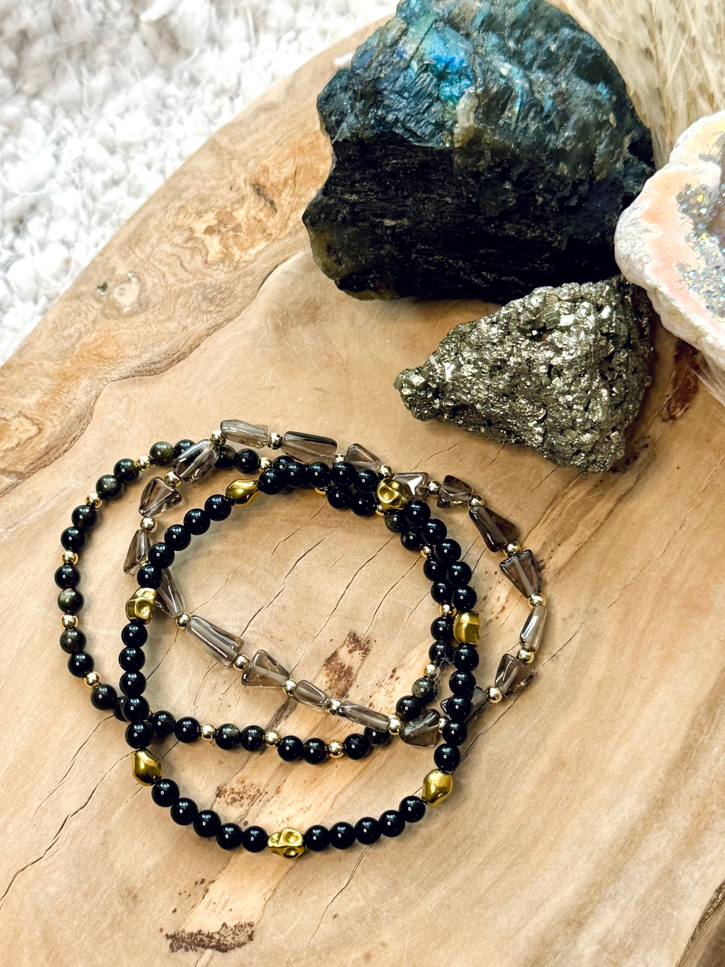 Black + Gray Gold Skully Stack (3-stack)