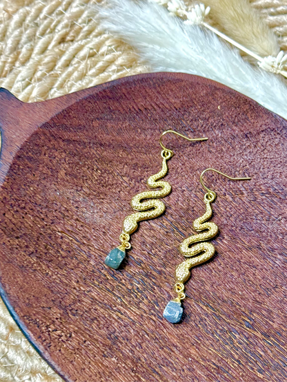 Raw Labradorite + Gold Snake Earrings