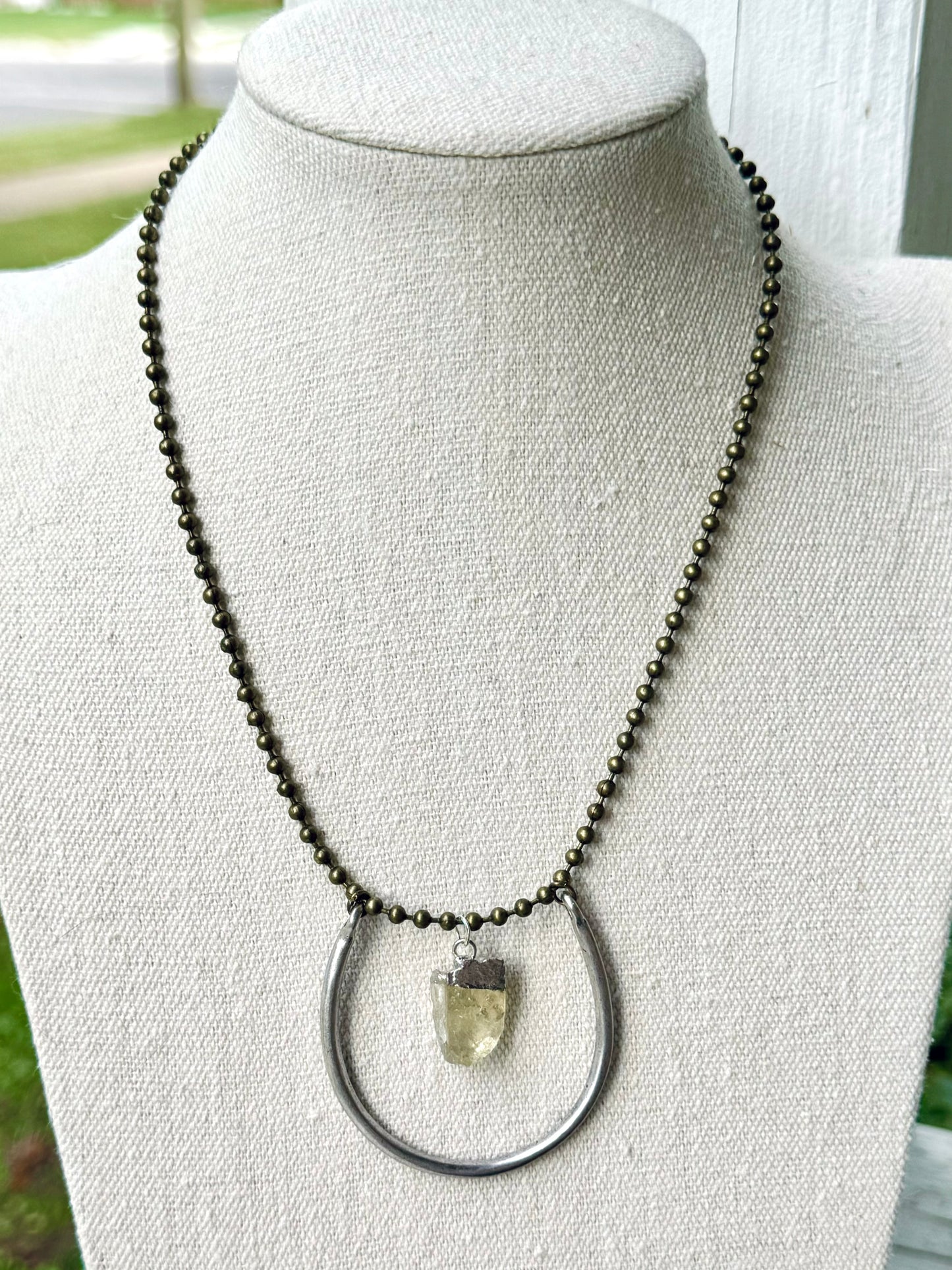 Lemon Quartz + Mixed Metals Horseshoe Necklace