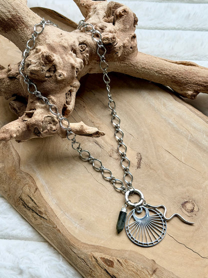 Labradorite Spike + Silver Carabiner Charm Necklace