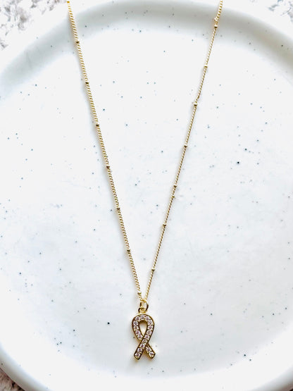 Gold + Glitter Awareness Ribbon Necklace