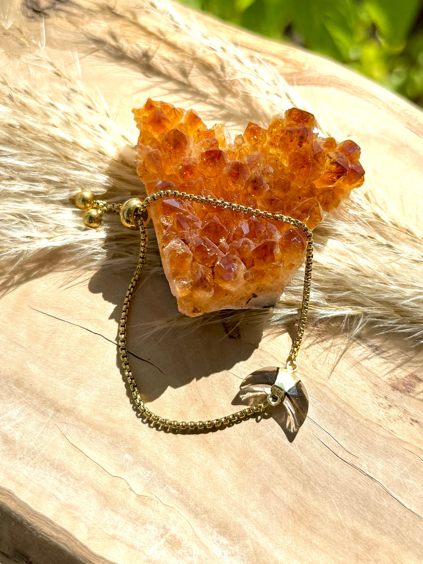 Gemstone Pendant + Gold Slider Chain Bracelet