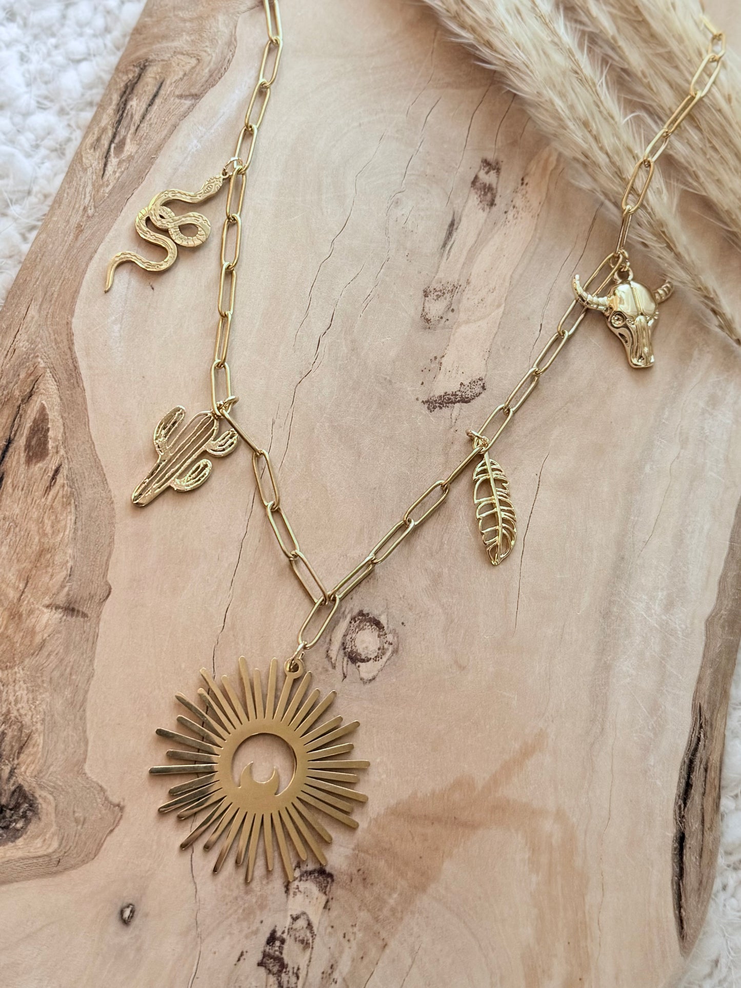 Boho Desert Gold Charm Necklace