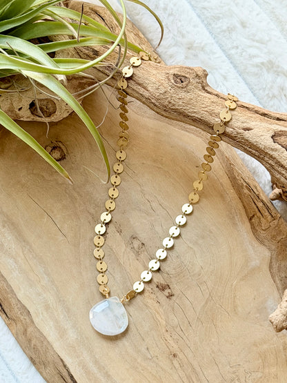 Rainbow Moonstone + Matte Gold Sequin Necklace