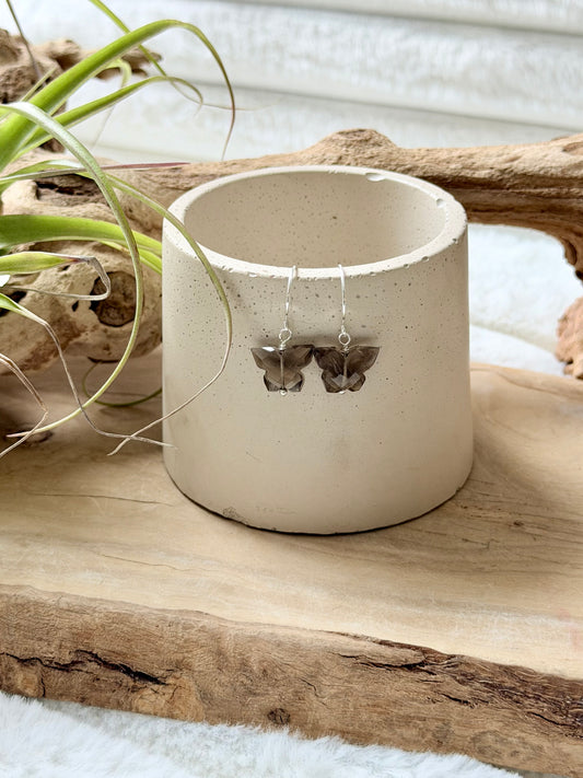 Smoky Quartz + Silver Butterfly Earrings