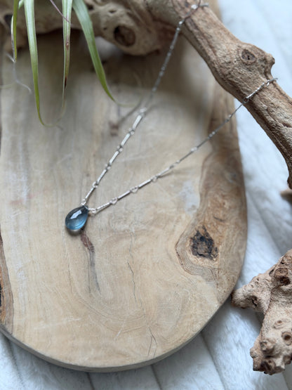 Blue-Purple Fluorite + Silver Stainless Necklace