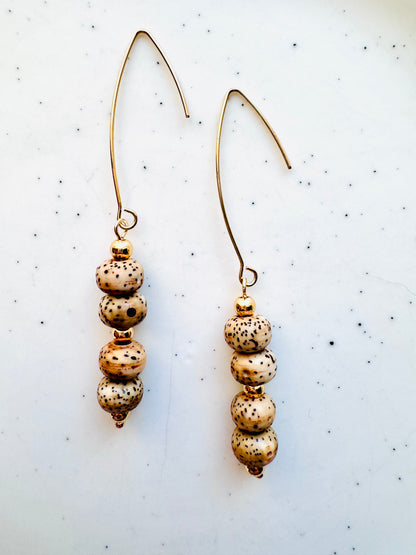 Lotus Seed Bodhi Nut + Gold Dangle Earrings