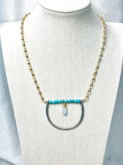 Turquoise + Moonstone Mixed Metals Horseshoe Necklace