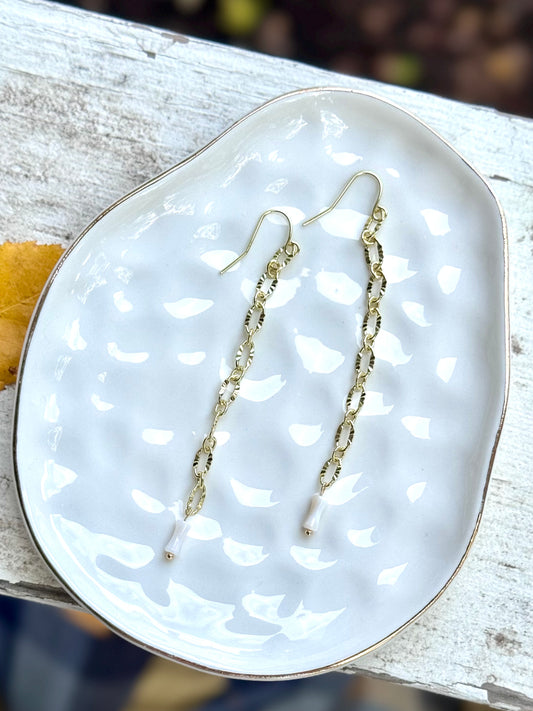 Mother of Pearl + Gold, Embossed Paperclip Duster Earrings
