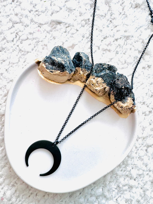 Matte Black Half Moon Necklace