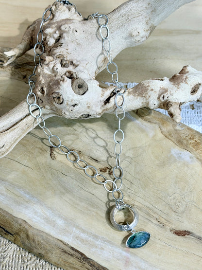 Labradorite Evil Eye + Antique Silver Necklace