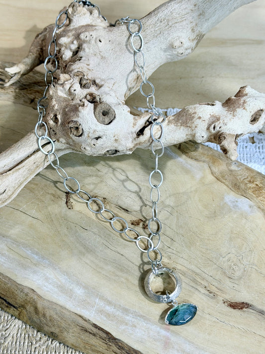 Labradorite Evil Eye + Antique Silver Necklace