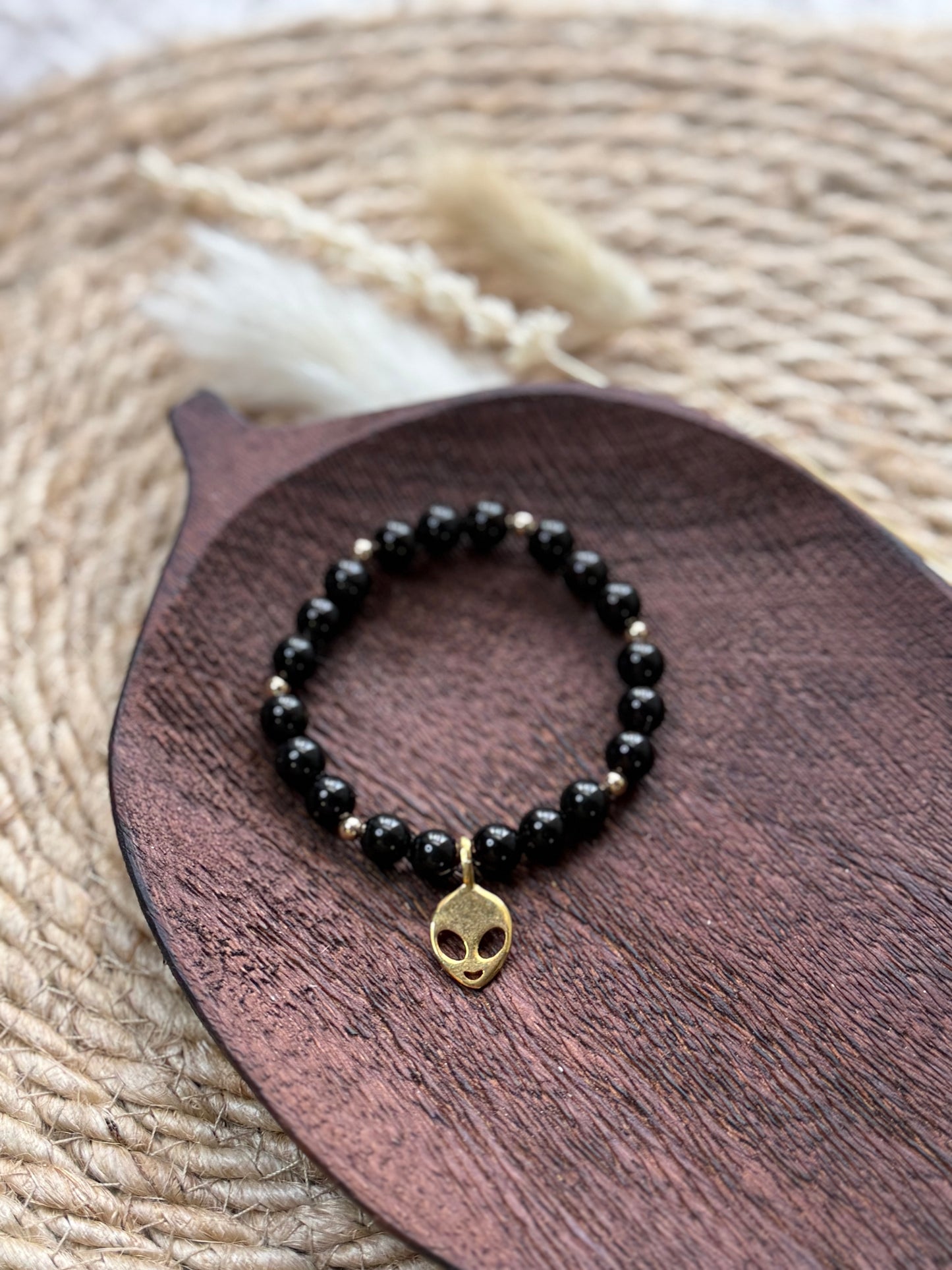 Black Obsidian + Gold Chunky Charm Band