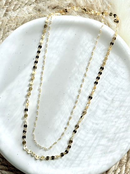 Rainbow Moonstone + Gold Sequin Duet Necklace (small)