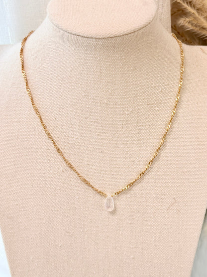 Madagascar Rainbow Moonstone + Matte Gold Necklace