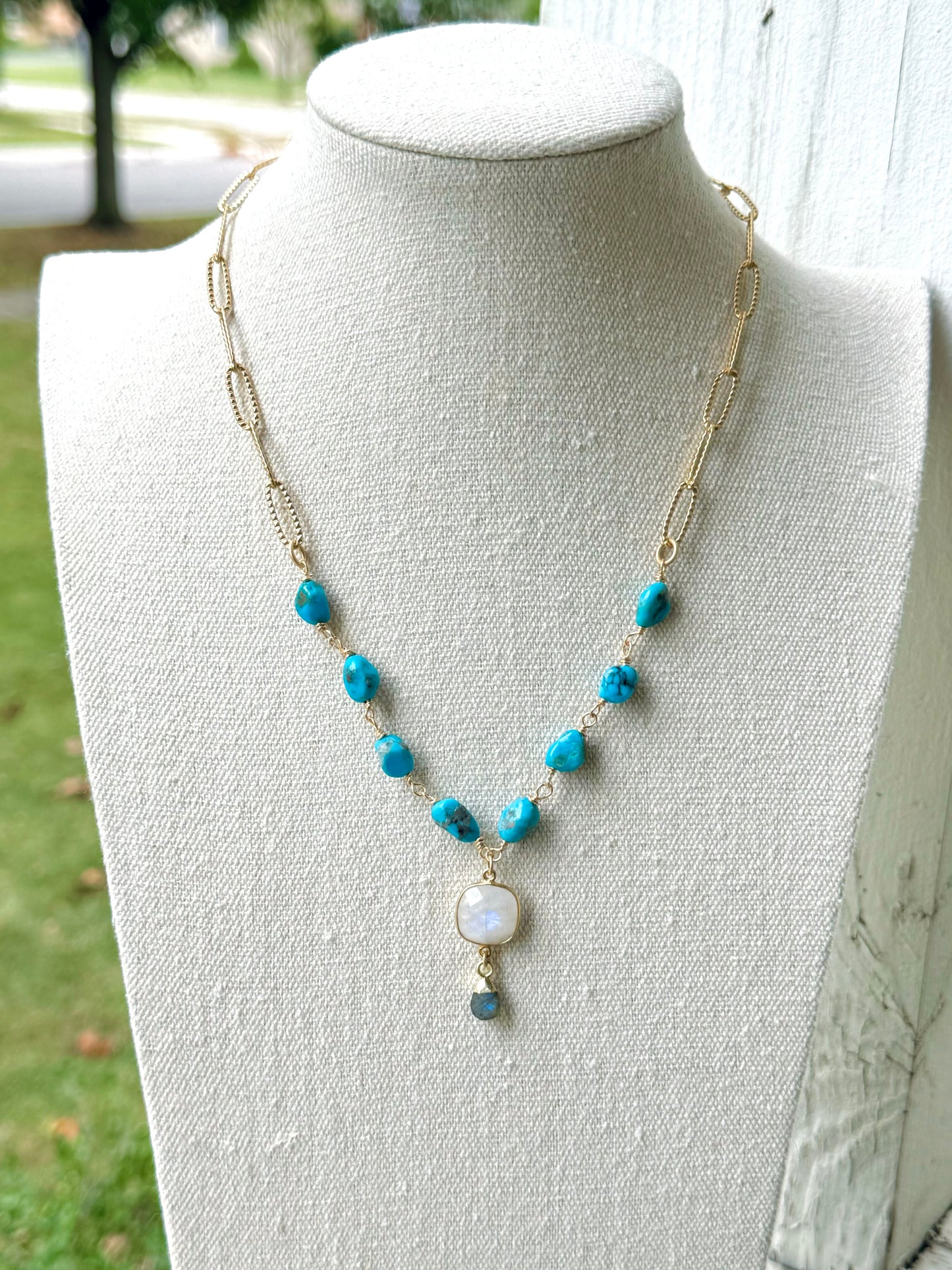 Sleeping Beauty Turquoise + Moonstone Matte Gold Necklace