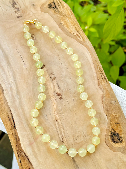 Chunky Lime Jade + Gold Beaded Necklace