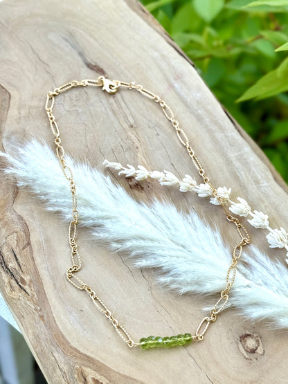 Peridot + Matte Gold Bar Necklace
