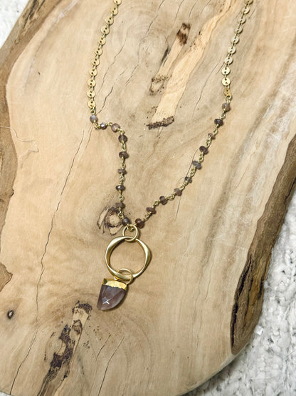 Chocolate Moonstone  + Matte Gold Eternity Necklace