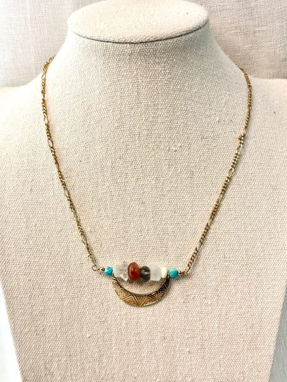 Mixed Gems + Matte Gold Necklace