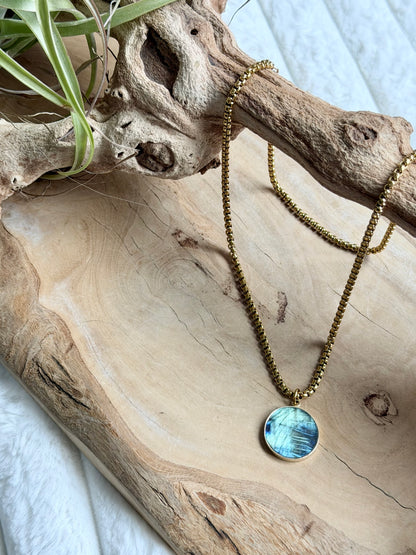 Labradorite + Gold Circle Pendant Necklace