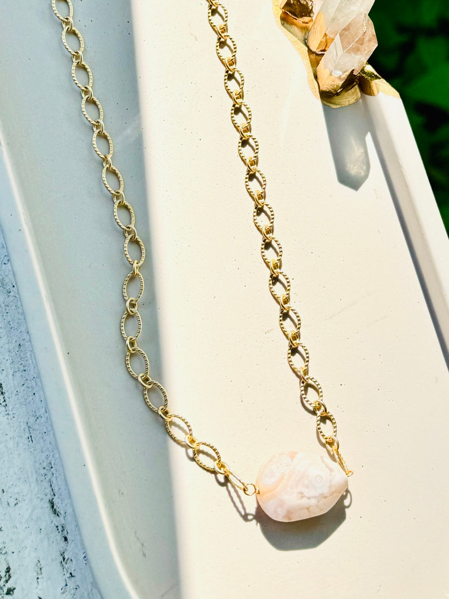 Cherry Blossom Agate + Matte Gold Necklace