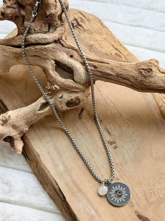 Rainbow Moonstone + Silver Celestial Necklace