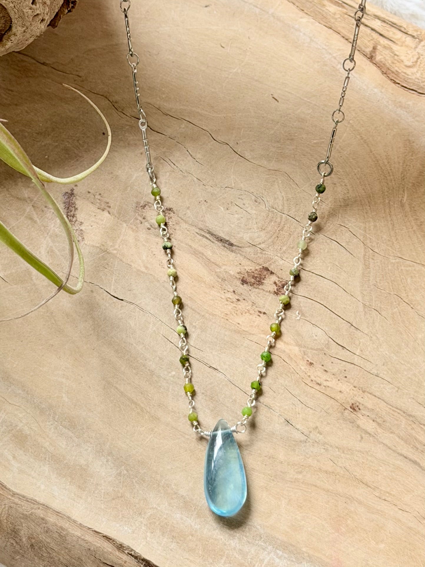 Aquamarine + Green Opal Silver Necklace
