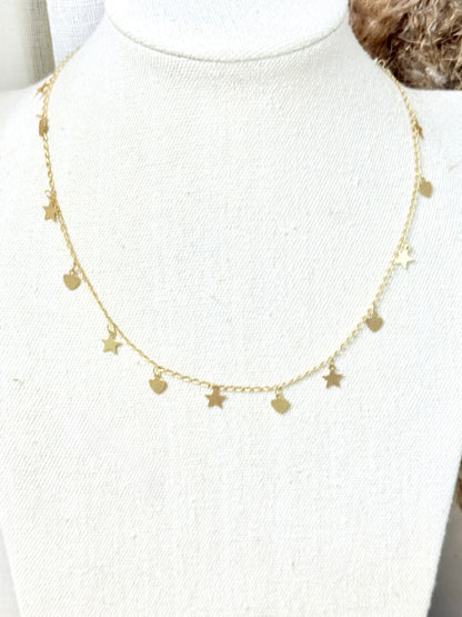 Heart + Stars Matte Gold Sequin Chain Necklace