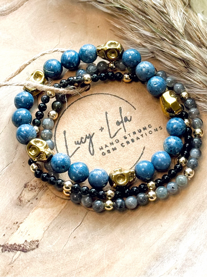 Blue + Black Gold Skully Stack (3-stack)