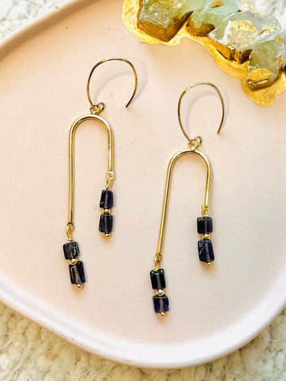 Iolite + Gold Rainbow Earrings