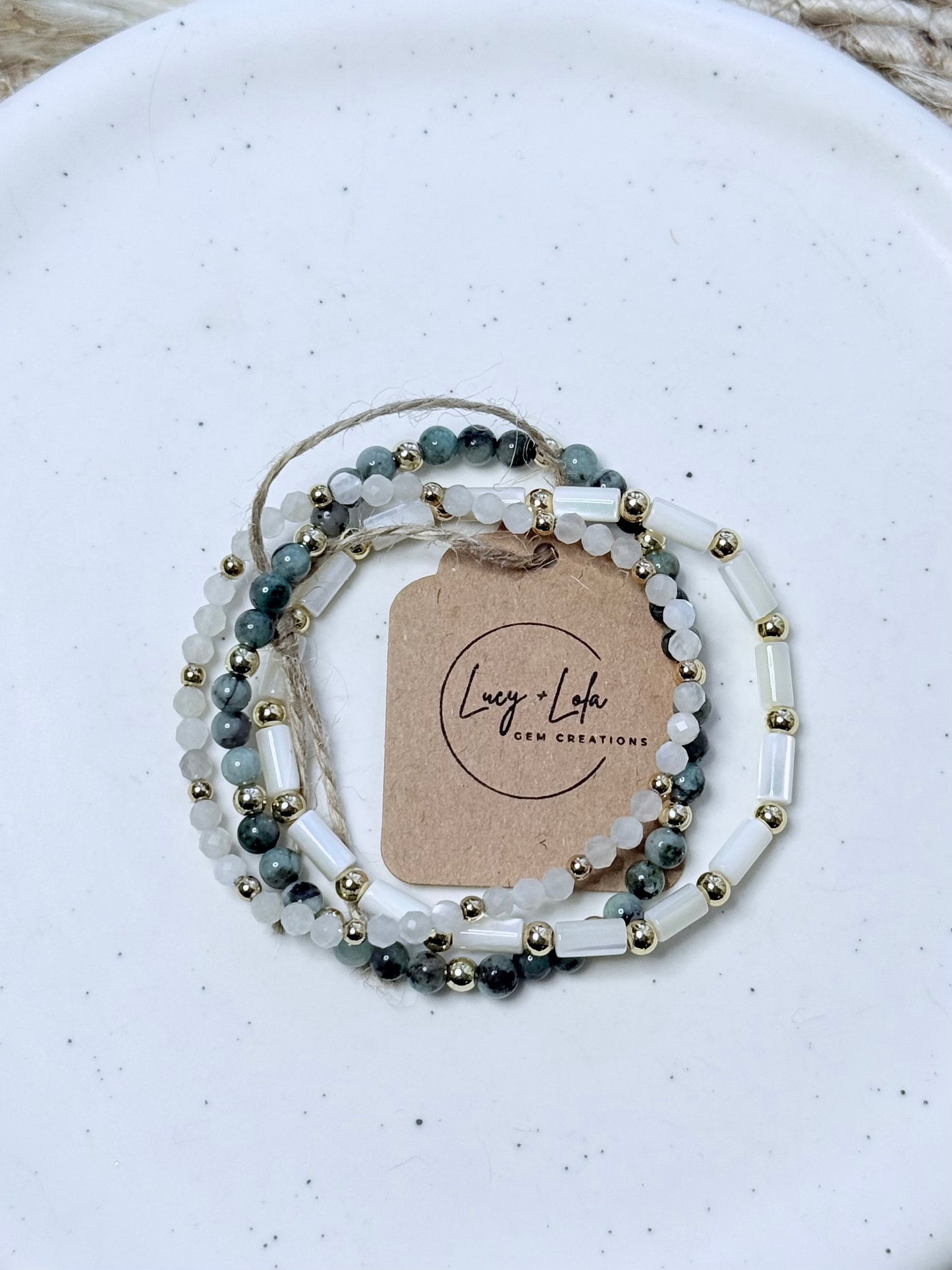 Emerald + Cream in Gold Stack (3-stack)