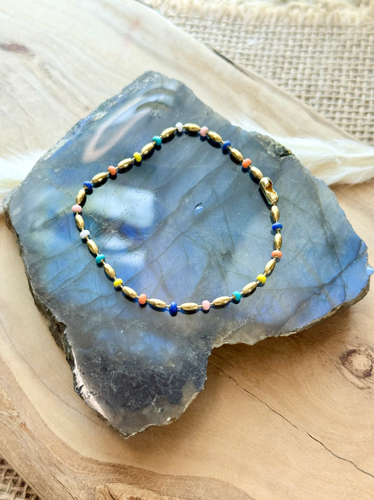 Rainbow + Gold Stainless Steel Ball Chain Bracelet