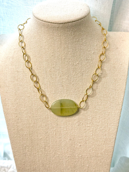 Pale Green Jade + Matte Gold Pendant Necklace