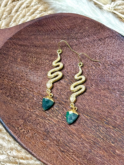 Emerald + Gold Snake Earrings