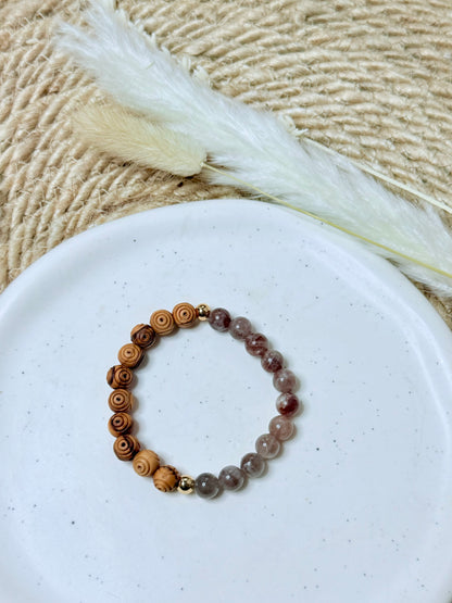 Gemstone + Olive Wood in Gold Chunky Charm Band