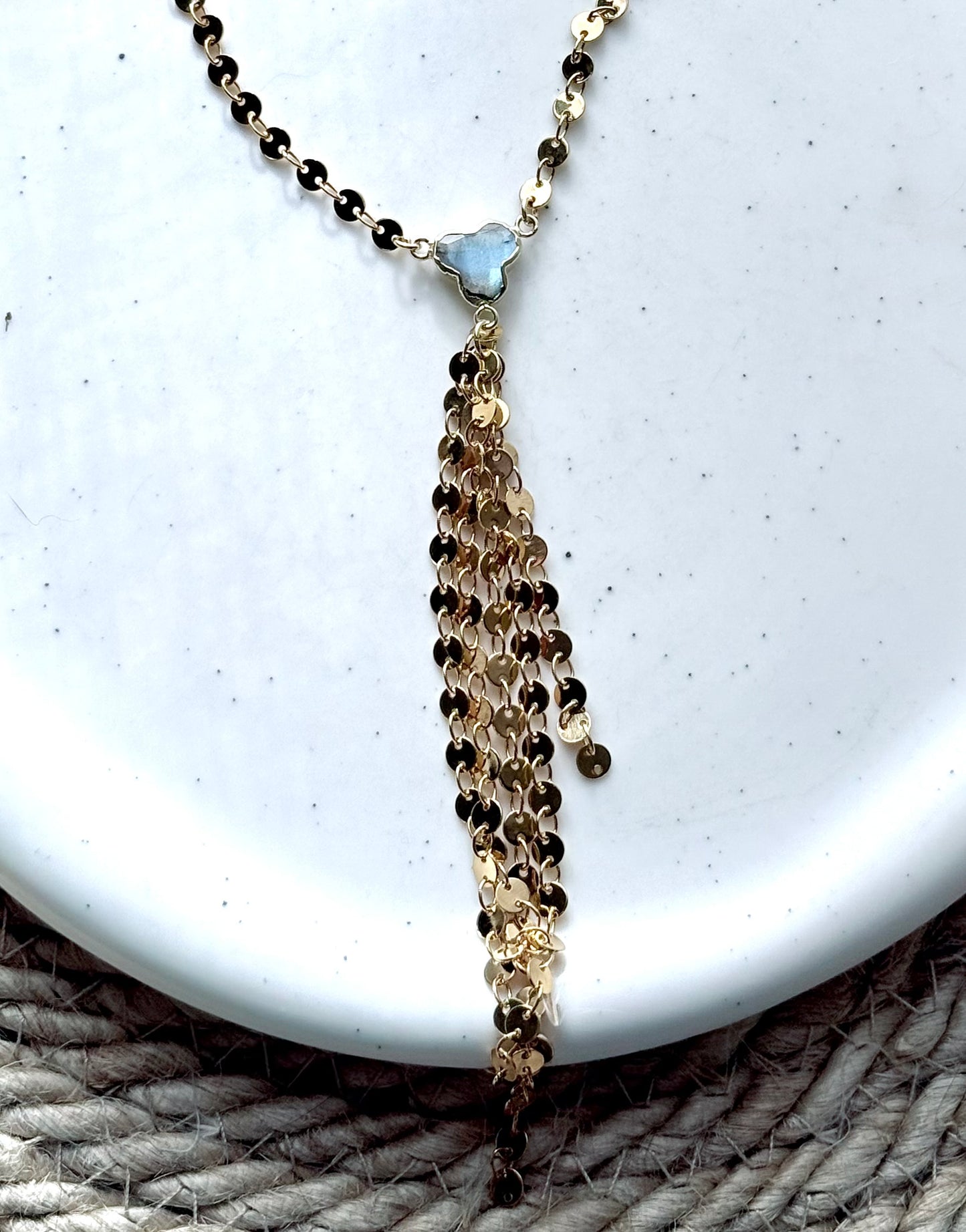 Labradorite + Gold Sequin Lariat Necklace