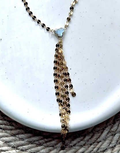 Labradorite + Gold Sequin Lariat Necklace