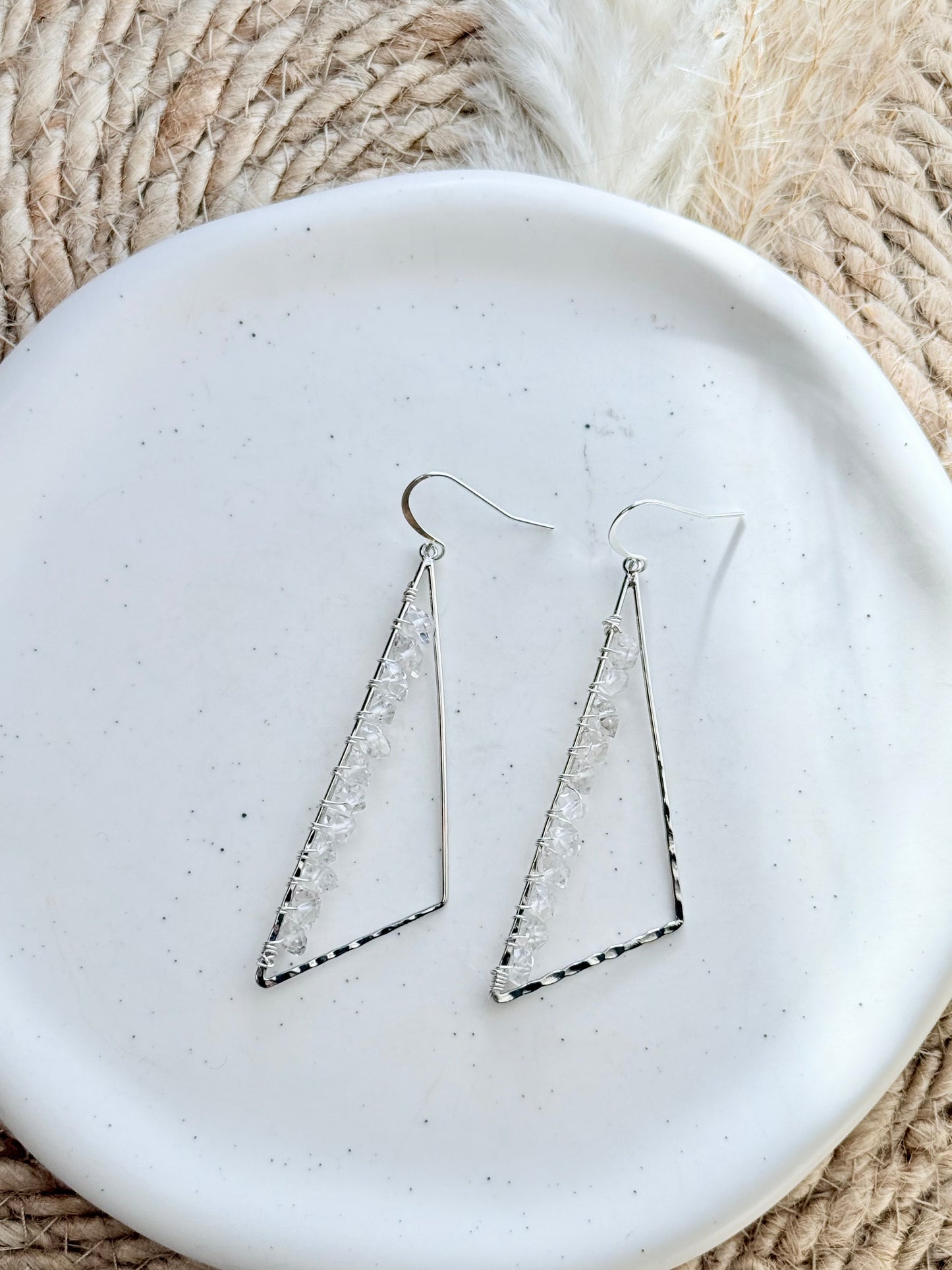 Herkimer Diamond + Silver Large Triangle Earrings