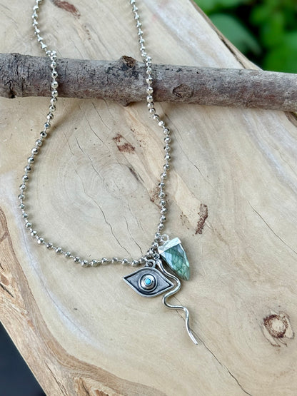 Labradorite + Silver Snake Necklace