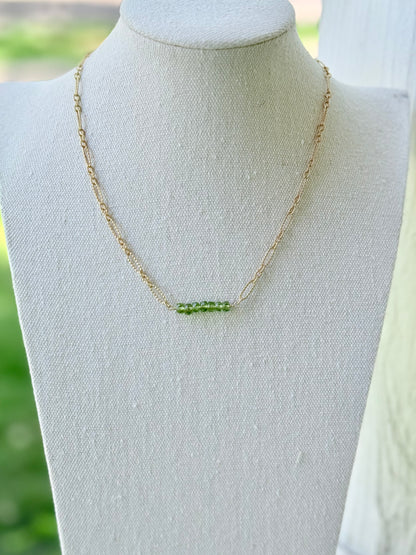 Peridot + Matte Gold Bar Necklace