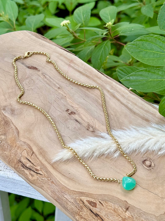 Chrysoprase + Matte Gold Necklace